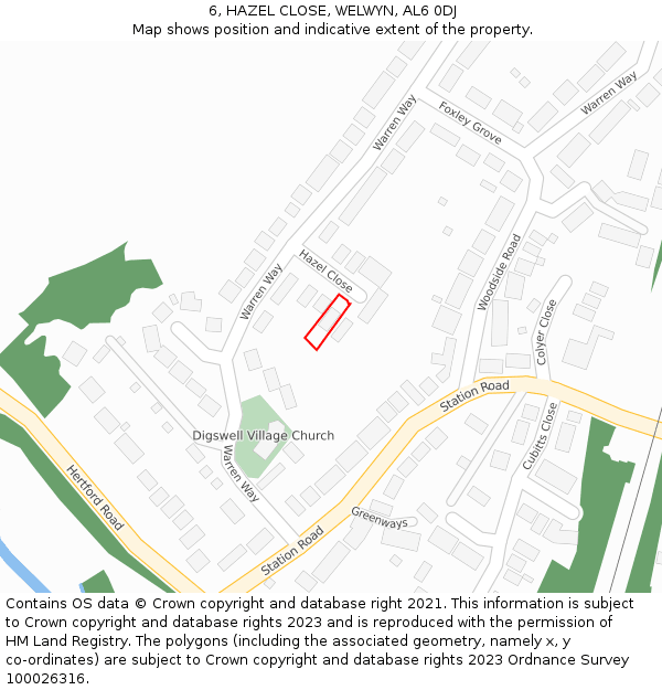 6, HAZEL CLOSE, WELWYN, AL6 0DJ: Location map and indicative extent of plot
