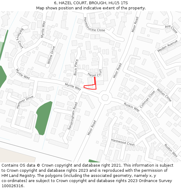 6, HAZEL COURT, BROUGH, HU15 1TS: Location map and indicative extent of plot