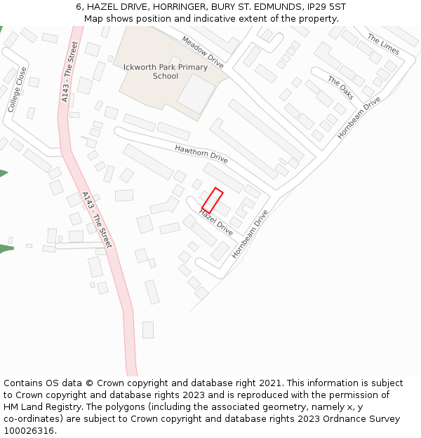 6, HAZEL DRIVE, HORRINGER, BURY ST. EDMUNDS, IP29 5ST: Location map and indicative extent of plot