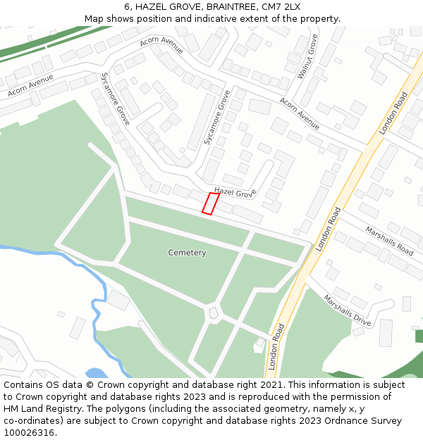 6, HAZEL GROVE, BRAINTREE, CM7 2LX: Location map and indicative extent of plot