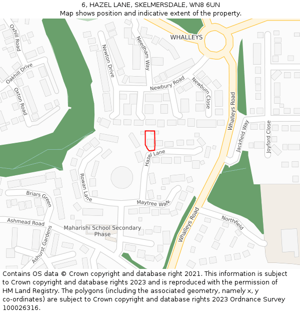 6, HAZEL LANE, SKELMERSDALE, WN8 6UN: Location map and indicative extent of plot