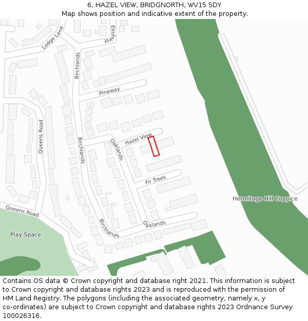 6, HAZEL VIEW, BRIDGNORTH, WV15 5DY: Location map and indicative extent of plot