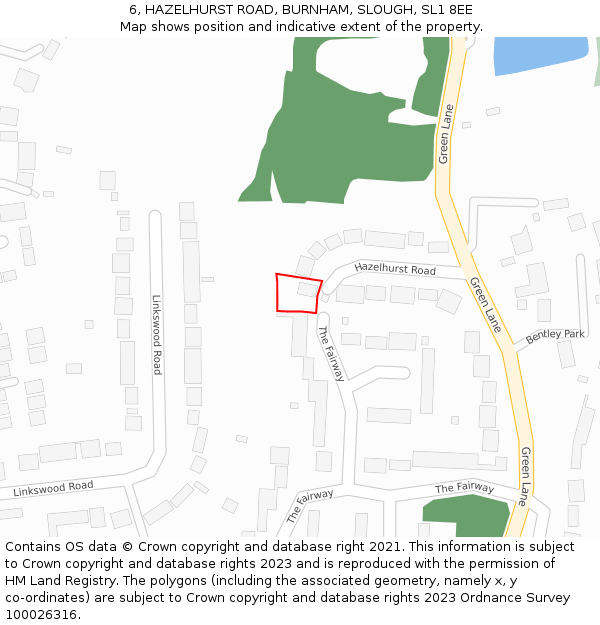 6, HAZELHURST ROAD, BURNHAM, SLOUGH, SL1 8EE: Location map and indicative extent of plot