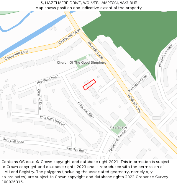 6, HAZELMERE DRIVE, WOLVERHAMPTON, WV3 8HB: Location map and indicative extent of plot