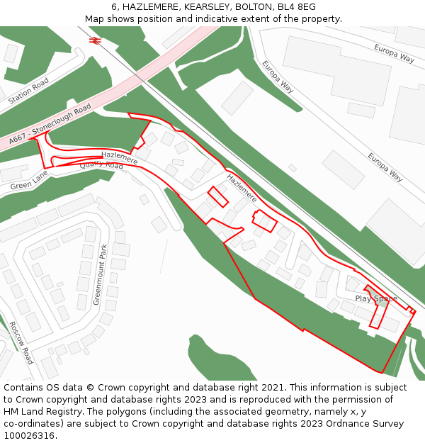 6, HAZLEMERE, KEARSLEY, BOLTON, BL4 8EG: Location map and indicative extent of plot