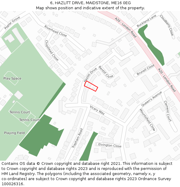 6, HAZLITT DRIVE, MAIDSTONE, ME16 0EG: Location map and indicative extent of plot