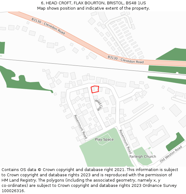 6, HEAD CROFT, FLAX BOURTON, BRISTOL, BS48 1US: Location map and indicative extent of plot