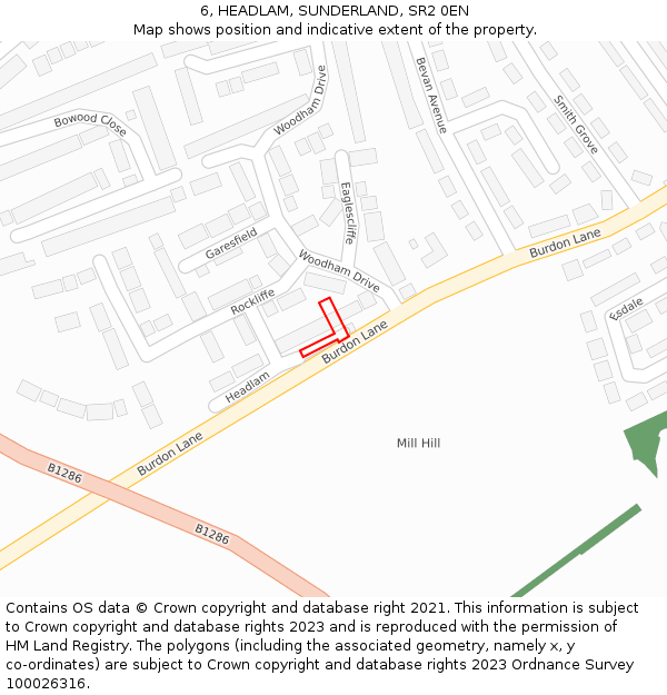 6, HEADLAM, SUNDERLAND, SR2 0EN: Location map and indicative extent of plot