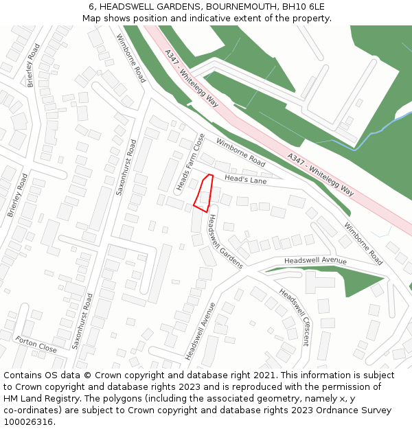 6, HEADSWELL GARDENS, BOURNEMOUTH, BH10 6LE: Location map and indicative extent of plot