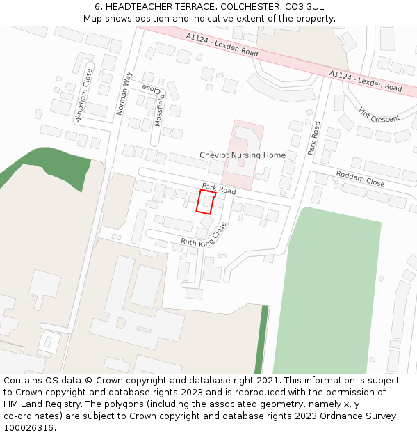 6, HEADTEACHER TERRACE, COLCHESTER, CO3 3UL: Location map and indicative extent of plot