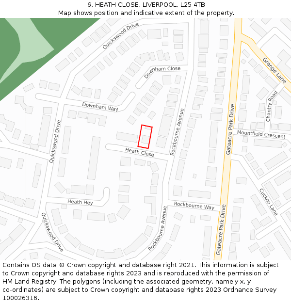 6, HEATH CLOSE, LIVERPOOL, L25 4TB: Location map and indicative extent of plot