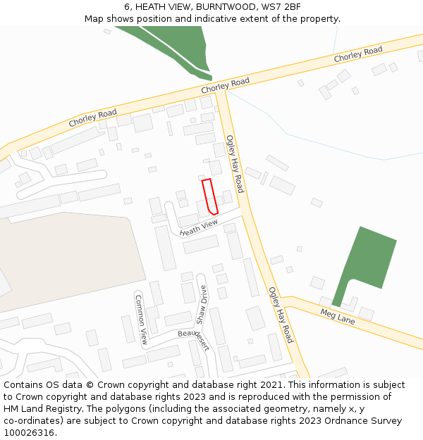 6, HEATH VIEW, BURNTWOOD, WS7 2BF: Location map and indicative extent of plot