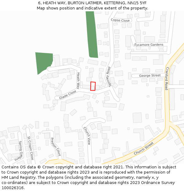 6, HEATH WAY, BURTON LATIMER, KETTERING, NN15 5YF: Location map and indicative extent of plot