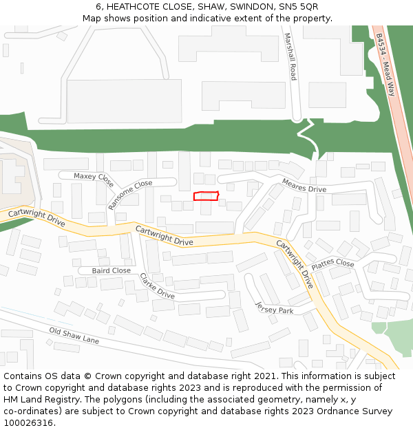 6, HEATHCOTE CLOSE, SHAW, SWINDON, SN5 5QR: Location map and indicative extent of plot