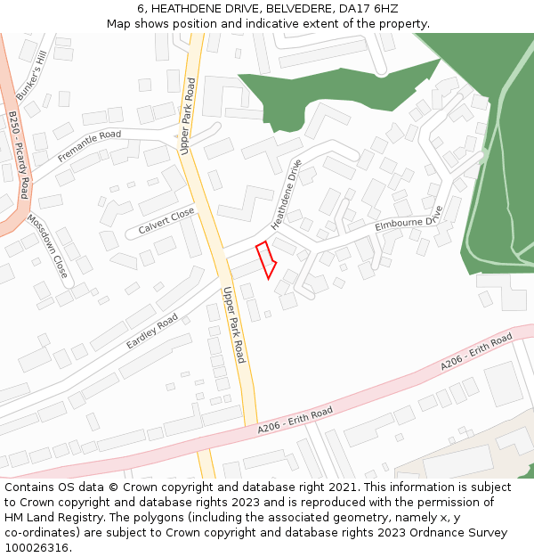 6, HEATHDENE DRIVE, BELVEDERE, DA17 6HZ: Location map and indicative extent of plot