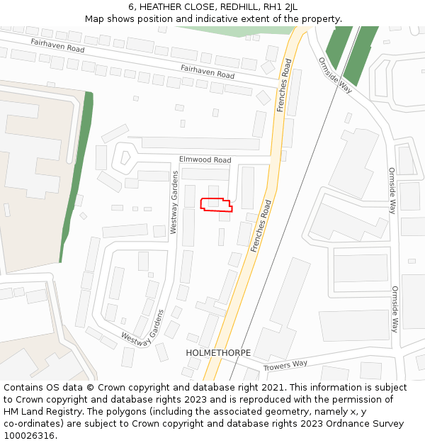 6, HEATHER CLOSE, REDHILL, RH1 2JL: Location map and indicative extent of plot