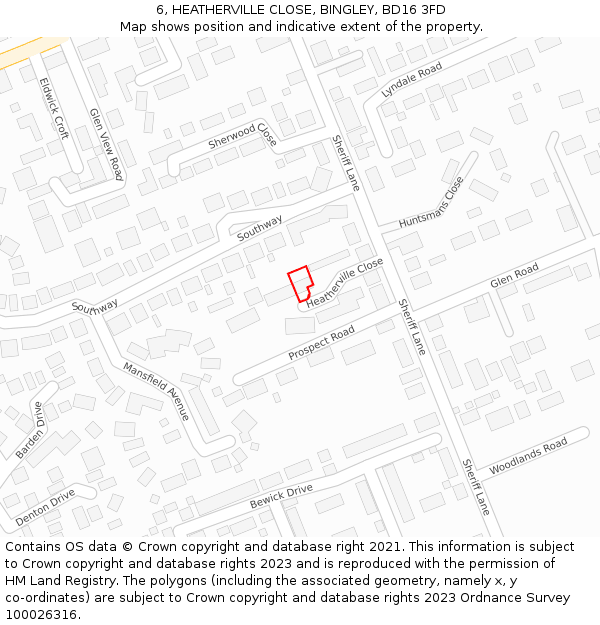 6, HEATHERVILLE CLOSE, BINGLEY, BD16 3FD: Location map and indicative extent of plot