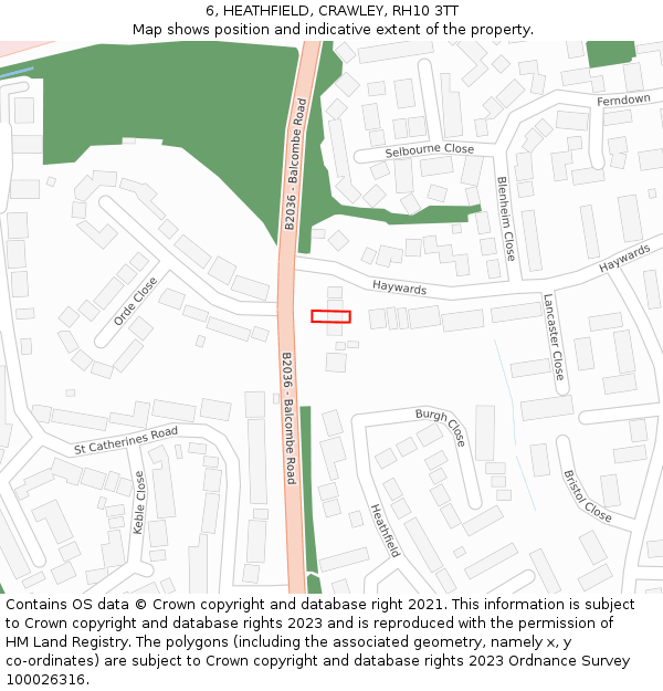 6, HEATHFIELD, CRAWLEY, RH10 3TT: Location map and indicative extent of plot