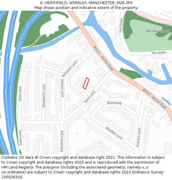 6, HEATHFIELD, WORSLEY, MANCHESTER, M28 2PX: Location map and indicative extent of plot