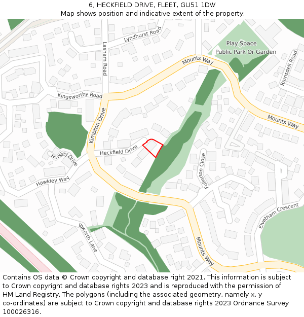 6, HECKFIELD DRIVE, FLEET, GU51 1DW: Location map and indicative extent of plot