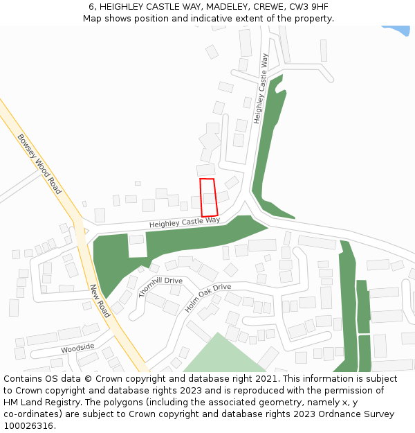 6, HEIGHLEY CASTLE WAY, MADELEY, CREWE, CW3 9HF: Location map and indicative extent of plot