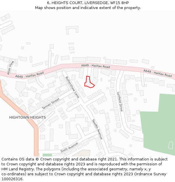 6, HEIGHTS COURT, LIVERSEDGE, WF15 8HP: Location map and indicative extent of plot