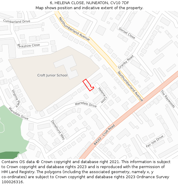 6, HELENA CLOSE, NUNEATON, CV10 7DF: Location map and indicative extent of plot