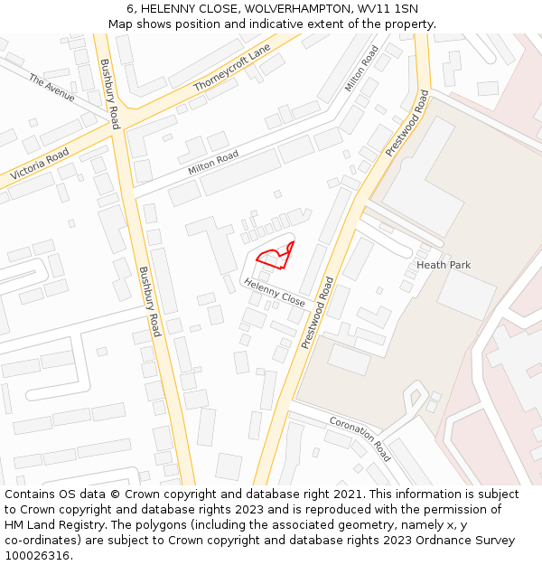 6, HELENNY CLOSE, WOLVERHAMPTON, WV11 1SN: Location map and indicative extent of plot