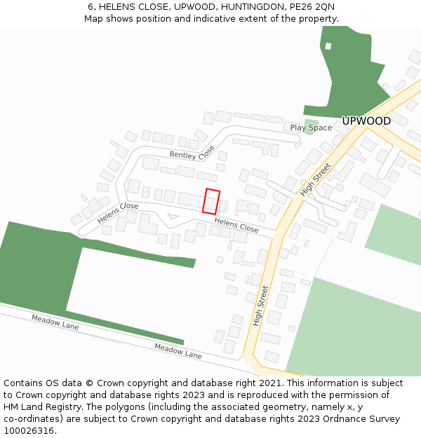 6, HELENS CLOSE, UPWOOD, HUNTINGDON, PE26 2QN: Location map and indicative extent of plot