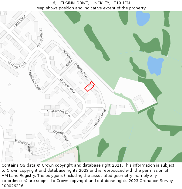 6, HELSINKI DRIVE, HINCKLEY, LE10 1FN: Location map and indicative extent of plot