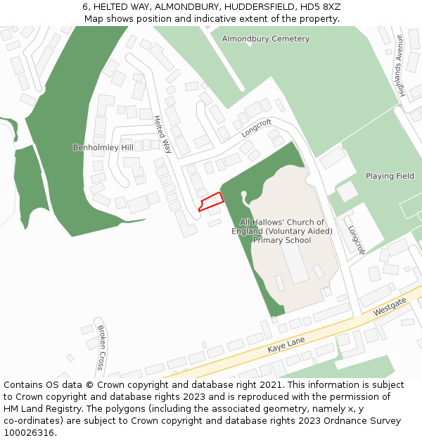 6, HELTED WAY, ALMONDBURY, HUDDERSFIELD, HD5 8XZ: Location map and indicative extent of plot