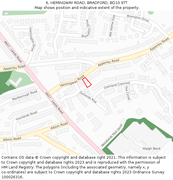 6, HEMINGWAY ROAD, BRADFORD, BD10 9TT: Location map and indicative extent of plot