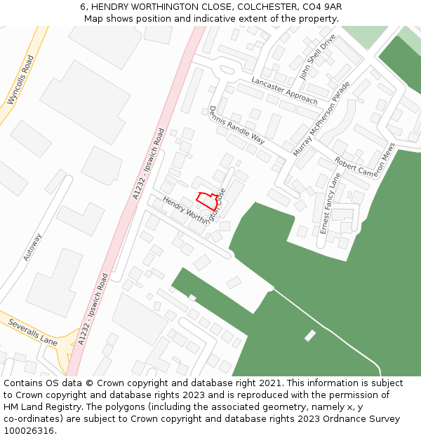 6, HENDRY WORTHINGTON CLOSE, COLCHESTER, CO4 9AR: Location map and indicative extent of plot