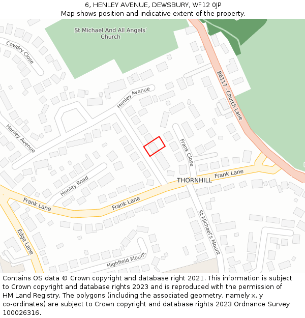 6, HENLEY AVENUE, DEWSBURY, WF12 0JP: Location map and indicative extent of plot