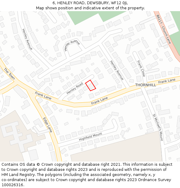 6, HENLEY ROAD, DEWSBURY, WF12 0JL: Location map and indicative extent of plot