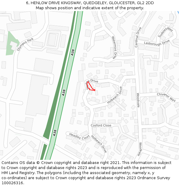 6, HENLOW DRIVE KINGSWAY, QUEDGELEY, GLOUCESTER, GL2 2DD: Location map and indicative extent of plot