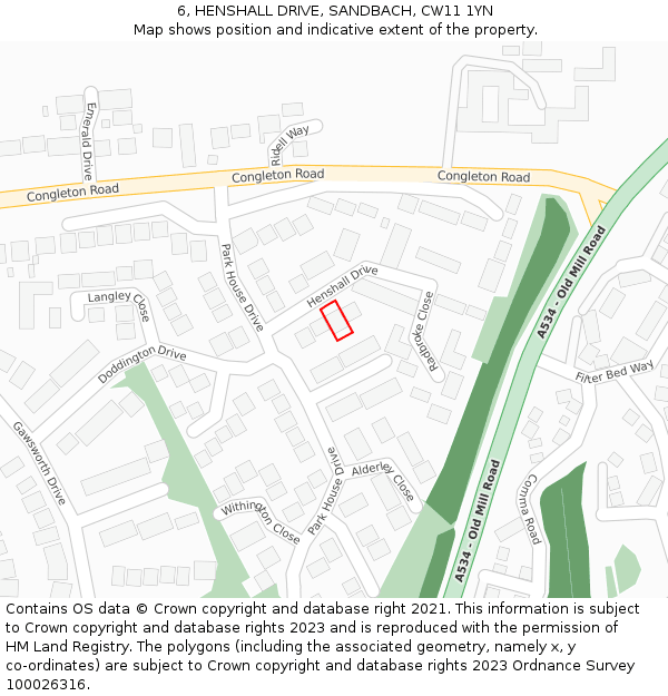 6, HENSHALL DRIVE, SANDBACH, CW11 1YN: Location map and indicative extent of plot