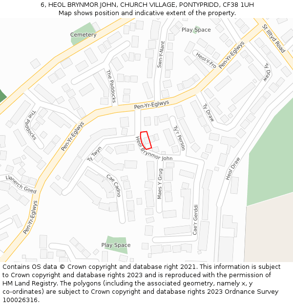 6, HEOL BRYNMOR JOHN, CHURCH VILLAGE, PONTYPRIDD, CF38 1UH: Location map and indicative extent of plot