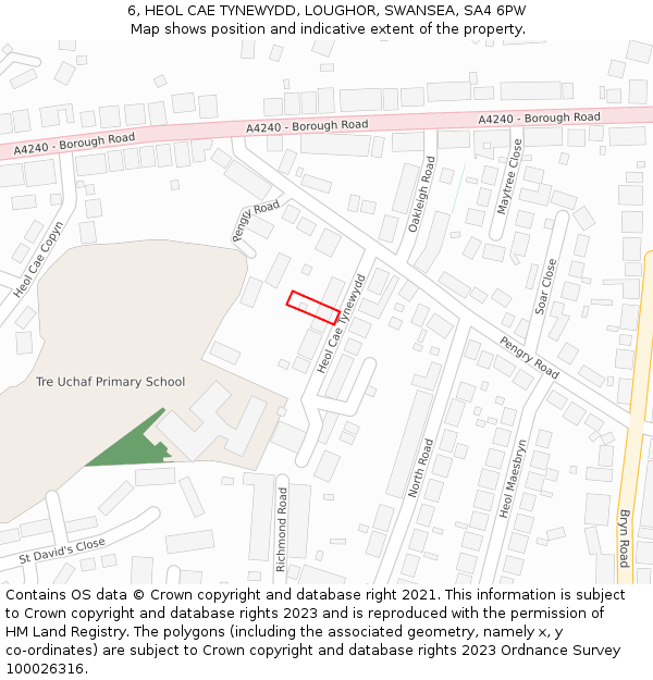 6, HEOL CAE TYNEWYDD, LOUGHOR, SWANSEA, SA4 6PW: Location map and indicative extent of plot