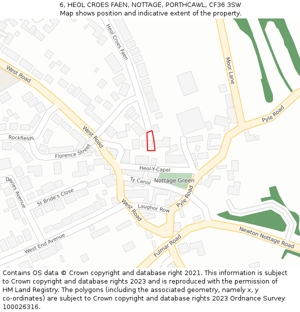 6, HEOL CROES FAEN, NOTTAGE, PORTHCAWL, CF36 3SW: Location map and indicative extent of plot