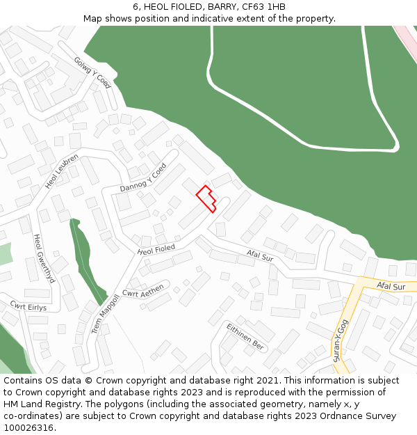 6, HEOL FIOLED, BARRY, CF63 1HB: Location map and indicative extent of plot