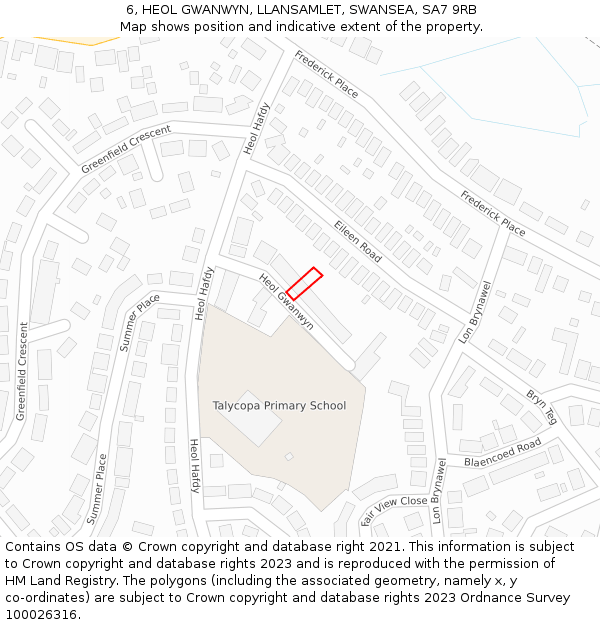 6, HEOL GWANWYN, LLANSAMLET, SWANSEA, SA7 9RB: Location map and indicative extent of plot