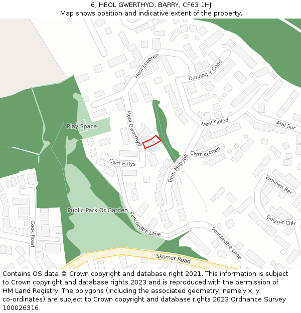 6, HEOL GWERTHYD, BARRY, CF63 1HJ: Location map and indicative extent of plot