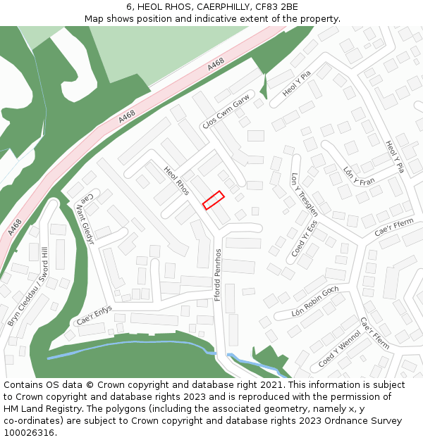 6, HEOL RHOS, CAERPHILLY, CF83 2BE: Location map and indicative extent of plot