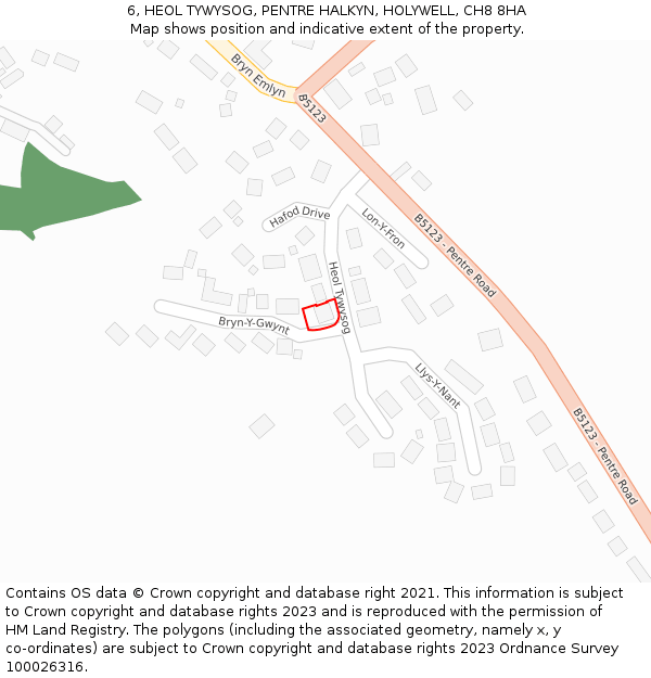 6, HEOL TYWYSOG, PENTRE HALKYN, HOLYWELL, CH8 8HA: Location map and indicative extent of plot