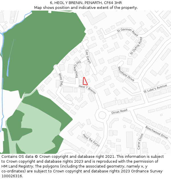 6, HEOL Y BRENIN, PENARTH, CF64 3HR: Location map and indicative extent of plot