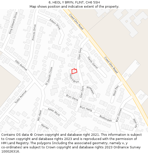 6, HEOL Y BRYN, FLINT, CH6 5SH: Location map and indicative extent of plot