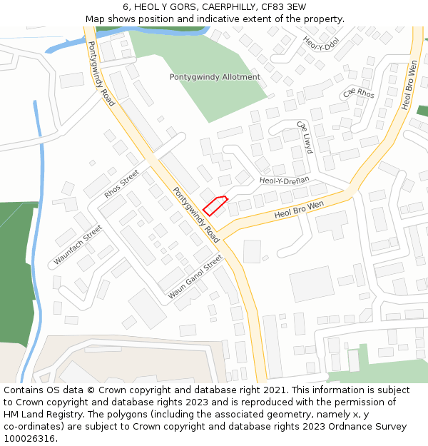 6, HEOL Y GORS, CAERPHILLY, CF83 3EW: Location map and indicative extent of plot