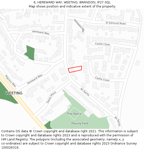 6, HEREWARD WAY, WEETING, BRANDON, IP27 0QL: Location map and indicative extent of plot