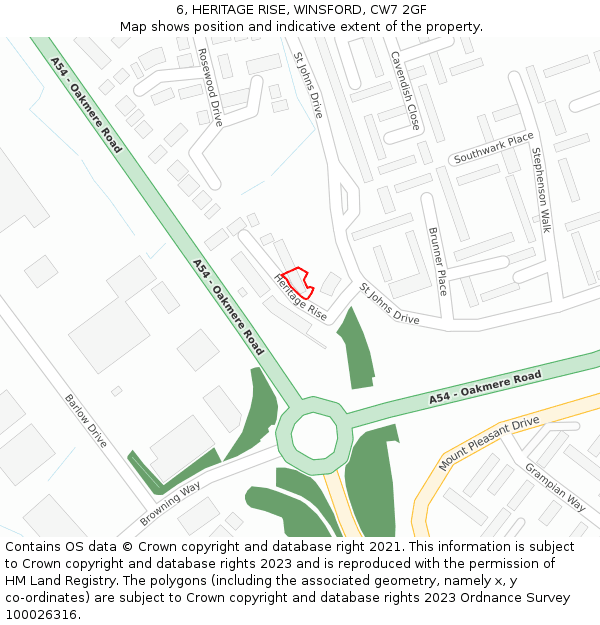 6, HERITAGE RISE, WINSFORD, CW7 2GF: Location map and indicative extent of plot